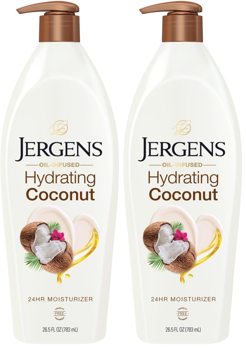 Jergens Hydrating Coconut Body Moisturizer, Infused with Coconut Oil, Dermatologist Tested, Hand and Body Lotion for Dry Skin, 26.5 Oz (Pack of 2)