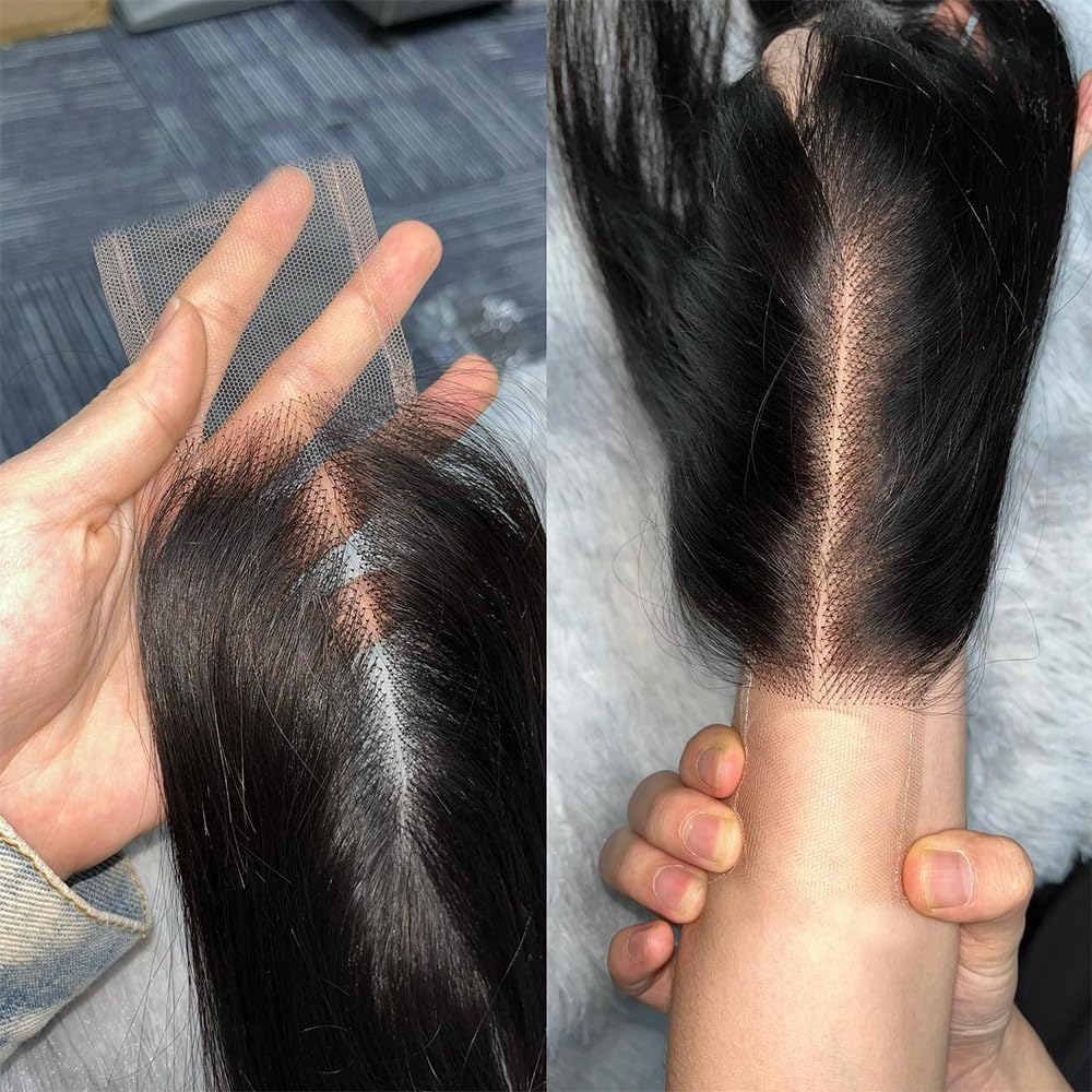 Brazilian 2x6 Lace Closure HD Human Hair 2x6 Straight 18 Inches Lace Closure Middle part 100% Human Hair Closure With Baby Hair (18 Inch, 2x6 Closure)