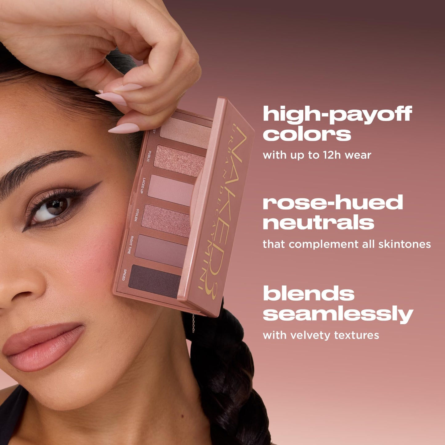 URBAN DECAY Naked 3 Mini Eyeshadow Palette - 6 Soft Pink Shadows, Multi-Use Matte & Shimmer Finishes, Ultra-Blendable, Long-lasting Up to 12HR Wear, Rosy Neutral Shades, Travel Makeup with Mirror