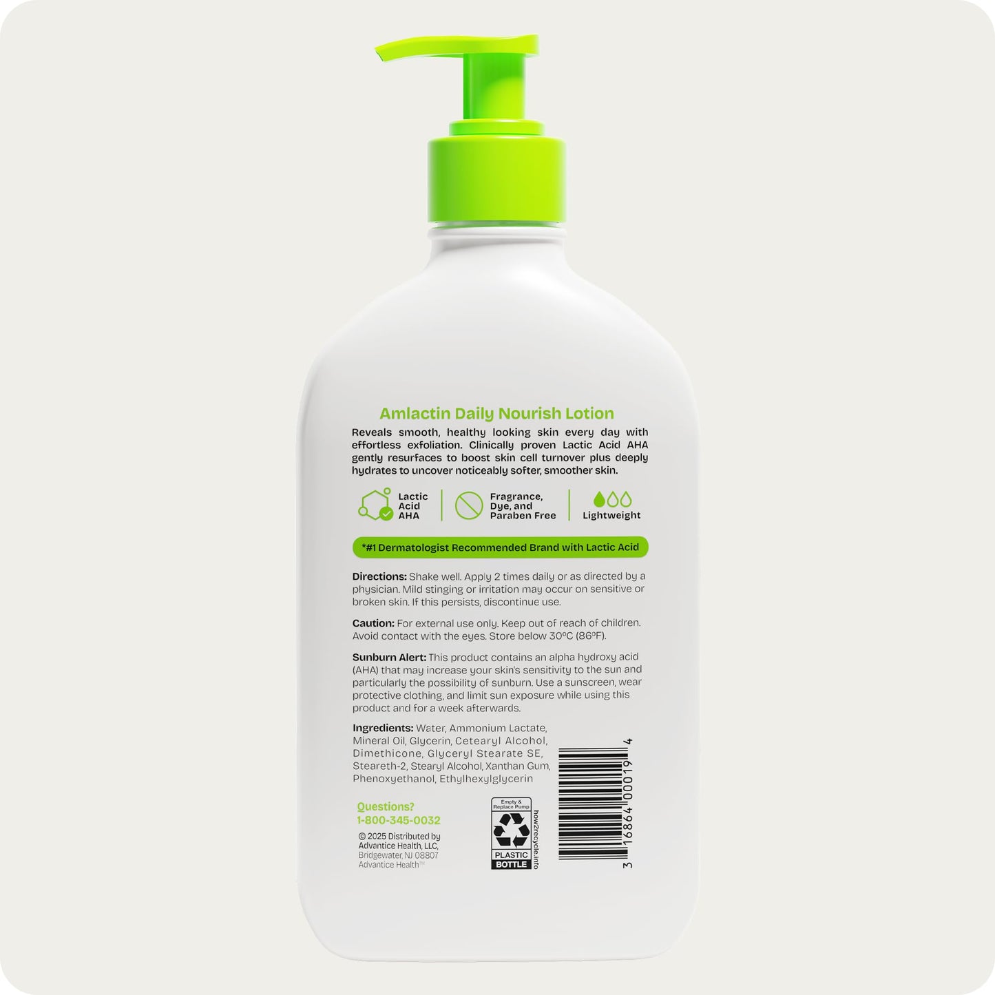 AmLactin Daily Nourish Therapeutic Body Lotion for Dry Skin - No-Scrub Exfoliator and Moisturizer 12% Lactic Acid Lotion,14.1 oz (Packaging May Vary),(Pack of 2)