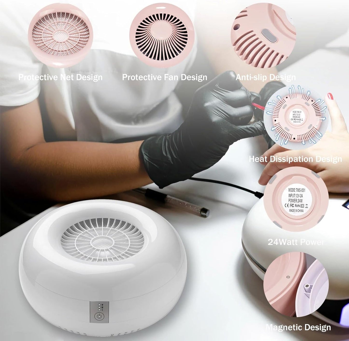 Nail Dust Collector Vacuum with Strong Suction & Reusable Filter for Acrylic Nails