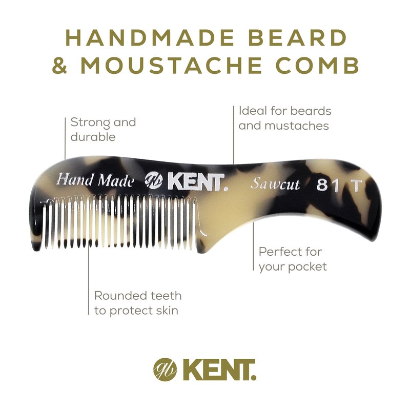 Kent Set Men's Hair Pocket Combs, T White 81T X-Small, FOT All Fine Tooth, R7t Double Toothed Fine and Coarse. Best Hair, Beard and Mustache Grooming Kit for Travel and Home Care, Handmade in England