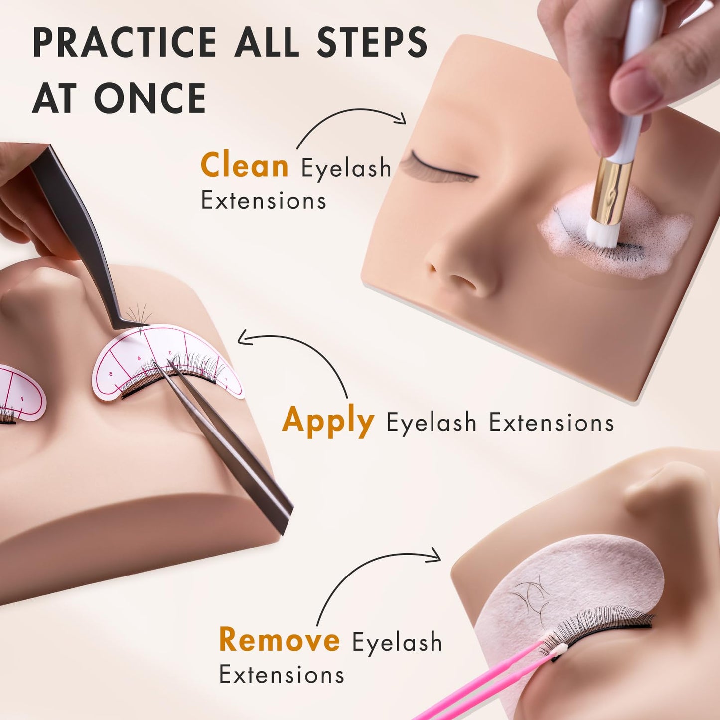 Embagol Lash Extension Practice Kit, Eyelash Extension Training Kit for Beginners, Professional Eyelash Mannequin Head Set with Lash Fan, Lash Shampoo, Lash Adhesive, Glue Rings and Lash Mirror