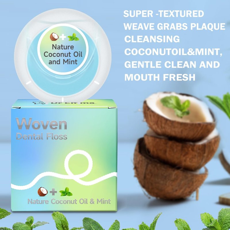 Dr. Emma Woven Dental Floss - Coconut Oil Infused, Mint Flavor | Expanding & Stretchable, 33 Yards, Pack of 2