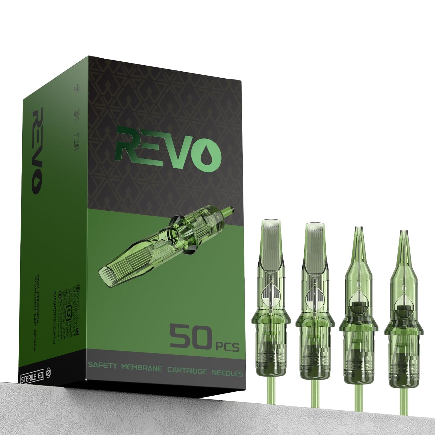 INKin Revo Tattoo Cartridge Needles Assorted 50Pcs Mixed 3RL 5RL 7RL 9RL 11RL, #12 Standard 0.35mm Round Liner Disposable Tattoo Needles for Tattoo Machine Supply