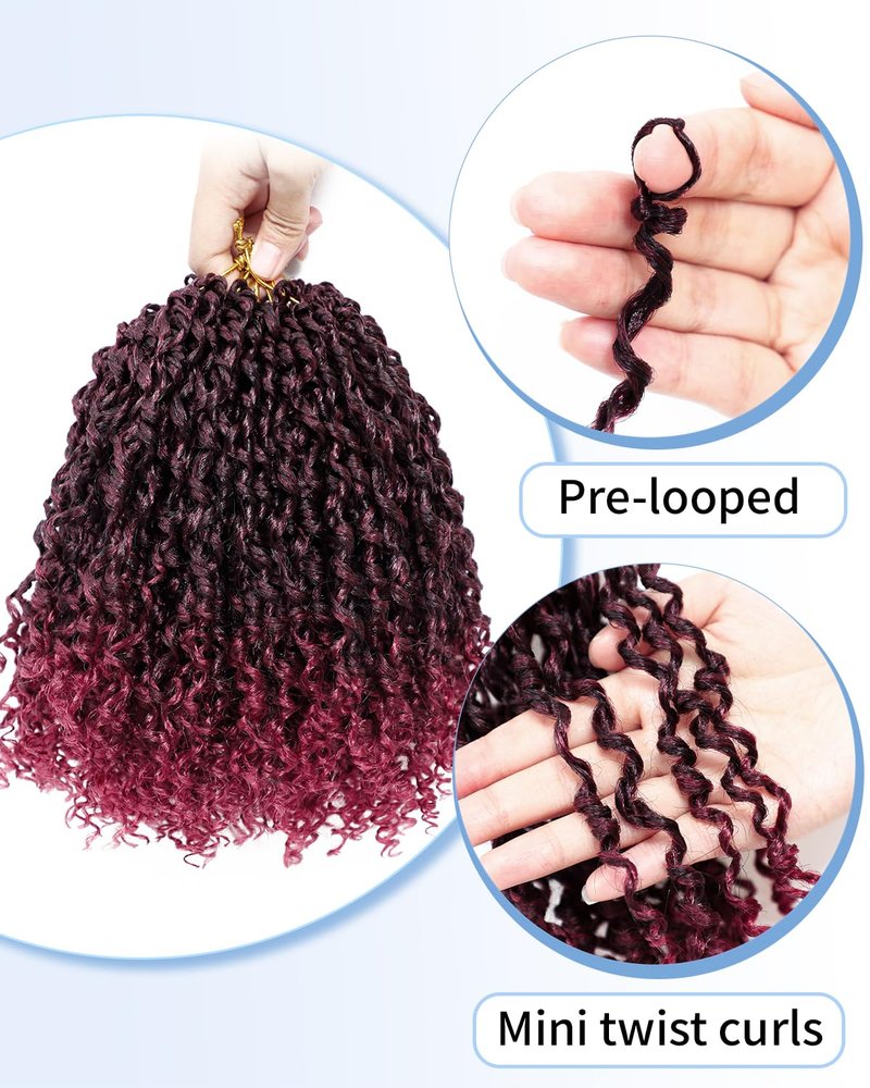 Eerya 8 Inch Yanky Twist Crochet Hair for Women 8 Packs Fluffy Prelooped Senegalese Spring Mini Yankee Yaki Twists Crochet Braids Synthetic Braiding Hair Extensions (8 inch, T1B/4/30)