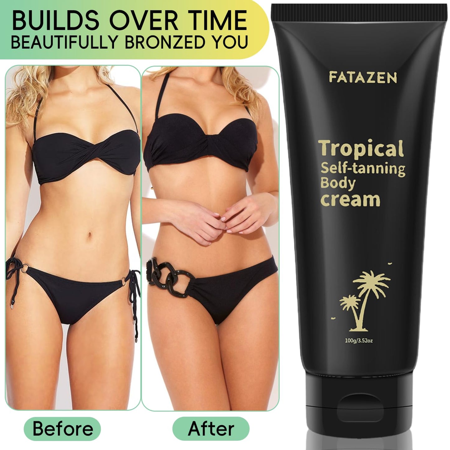 FATAZEN Natural-Looking Self Tanner Lotion, Long Lasting Streak-Free Sunless Tanning Cream for Face & Body, Organic Moisturizing Bronzed Glow Overnight Tan, No Fake Tan Smell, Vegan & Cruelty Free