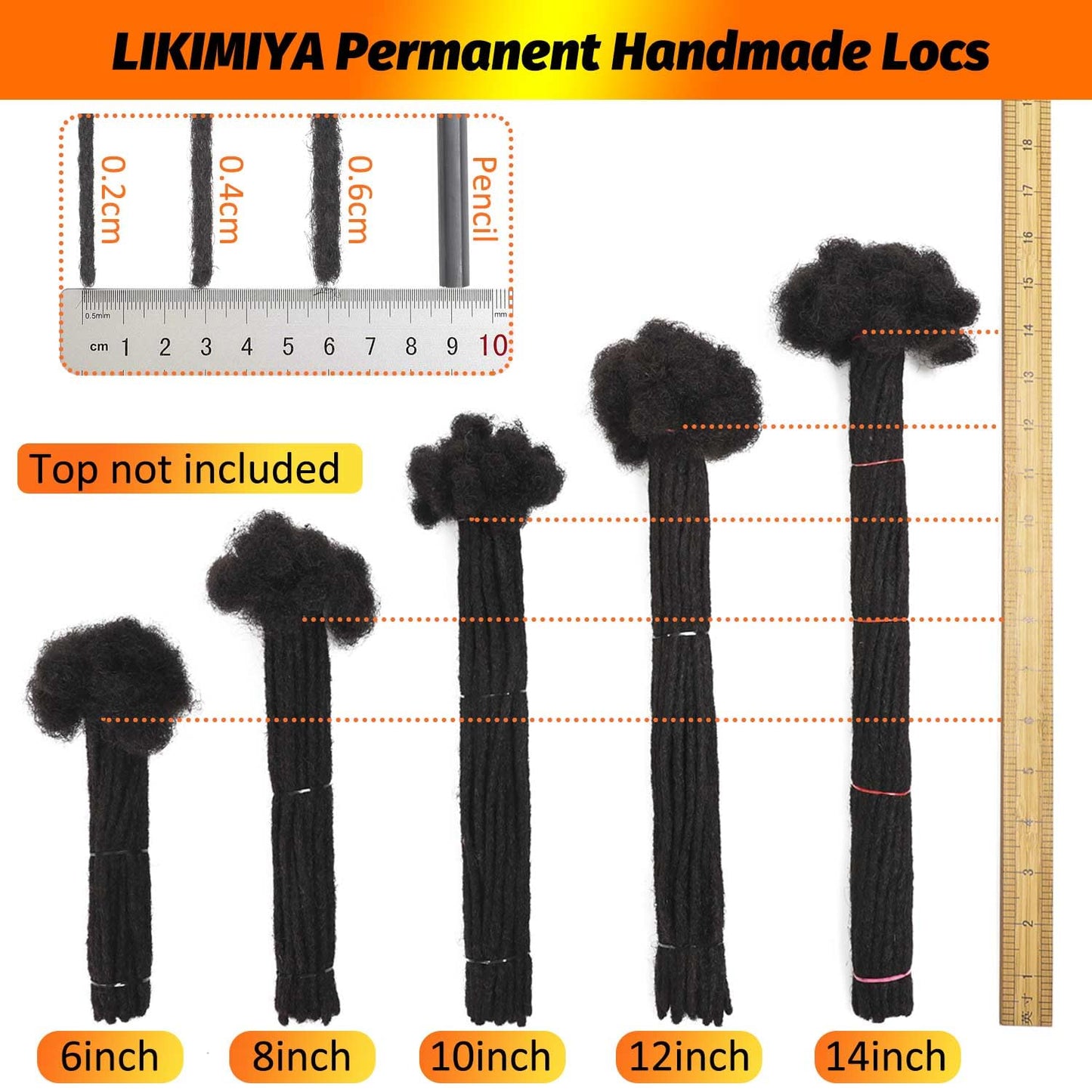 Loc Extensions Human Hair 0.4 cm 8 Inch 30 Strands Dreadlock Extensions Human Hair Loc Extensions Dreads Extensions for Men Women Kids Real Human Hair Locs 1B Natural Black Handmade Permanent Locs
