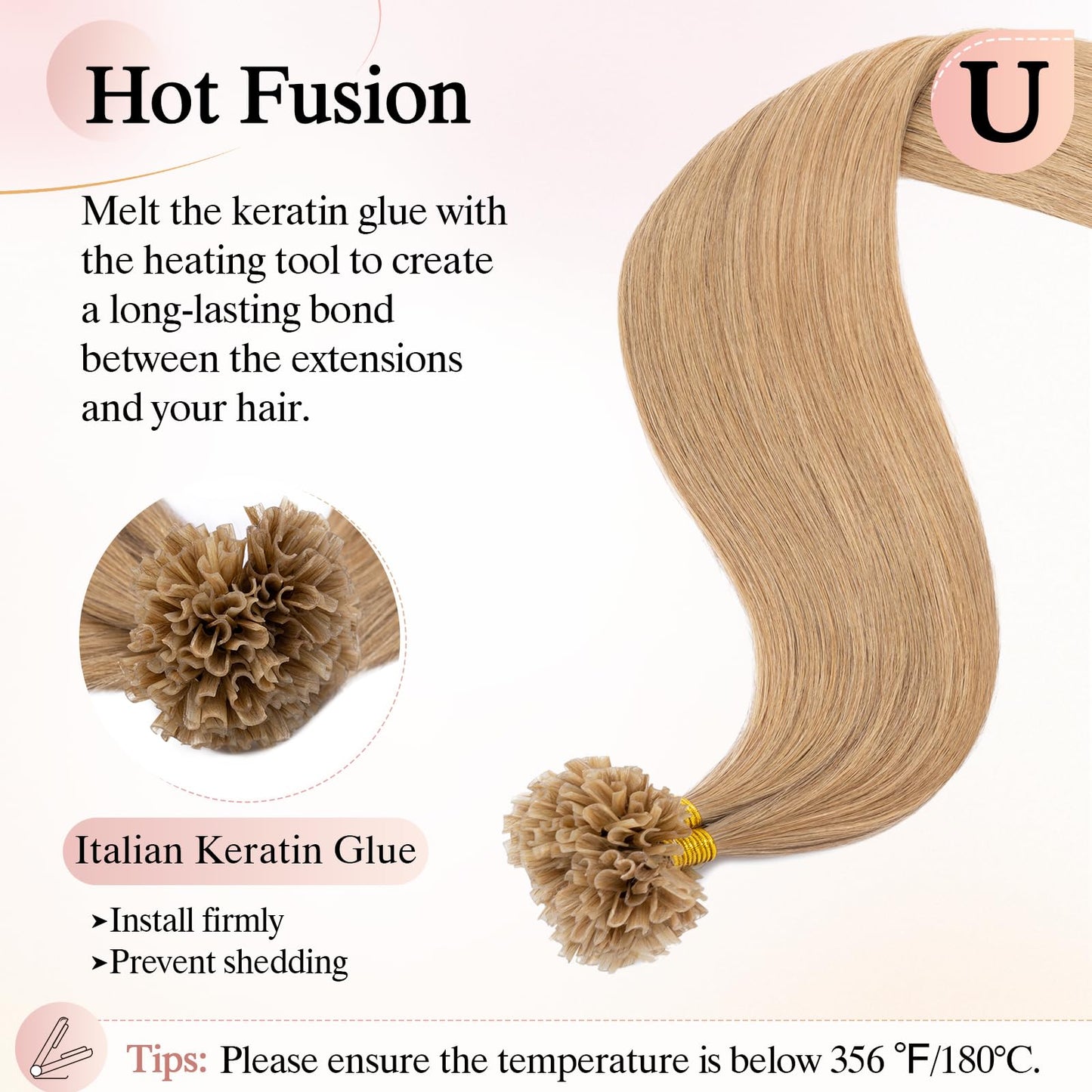 SEGOHAIR U Tip Hair Extensions Human Hair Pre Bonded Extensions Keratin Fusion Extensions K Tip Hair Extensions Real Human Hair Silky Straight Natural 50g/100 Stands 14" Light Brown