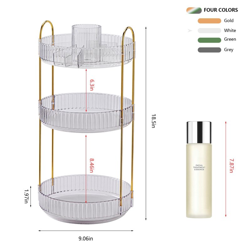YCIA&DONE Rotating Makeup Organizer for Vanity, Large Capacity Make Up Storage Skin care Shelf Perfume Holders Cosmetic Dresser Organizer Countertop Spinning 360 (White Clear, 3Tiers)