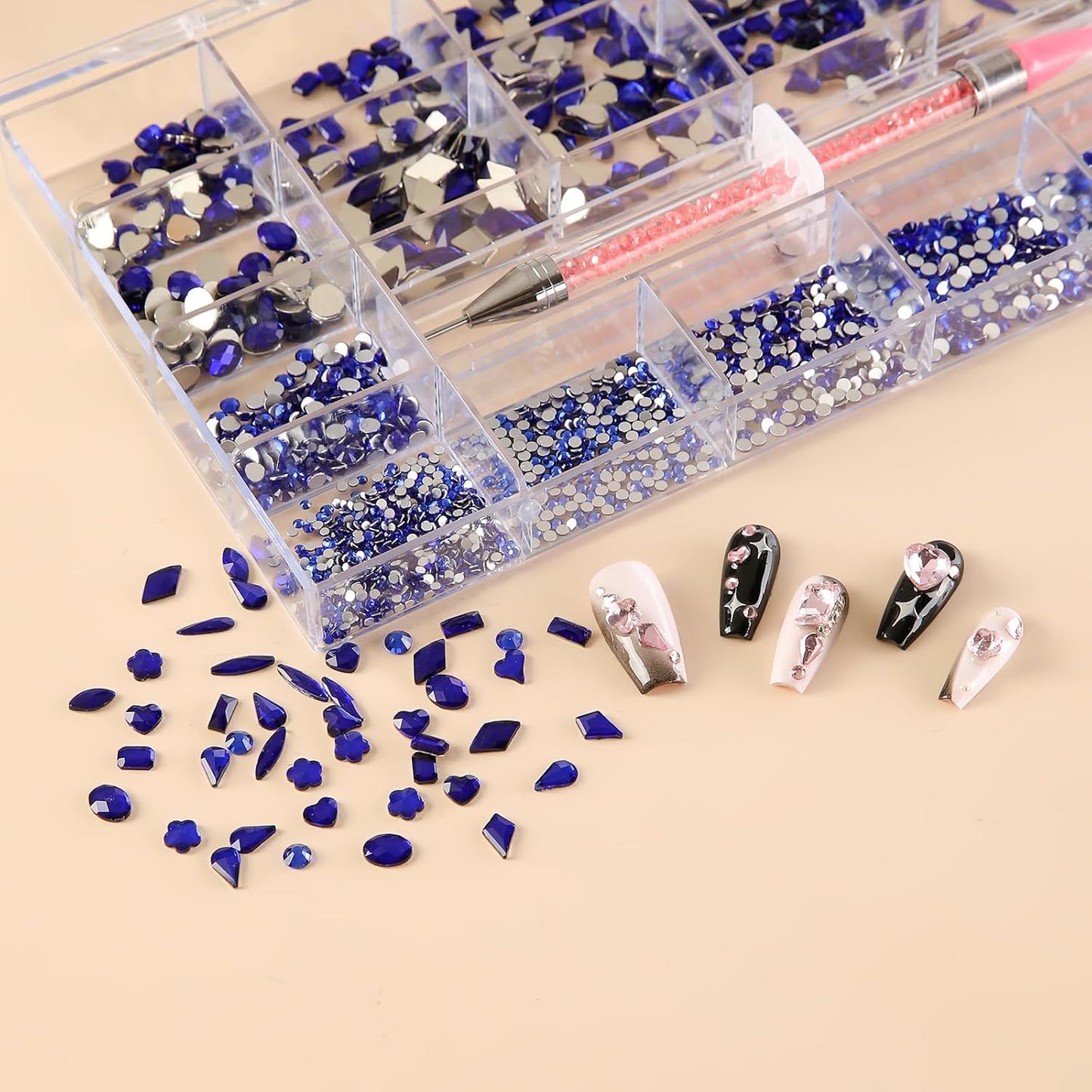 4500 Mixed Flat Rhinestones & 600 Dark Blue Diamond Crystals for Nail Art & DIY Crafts