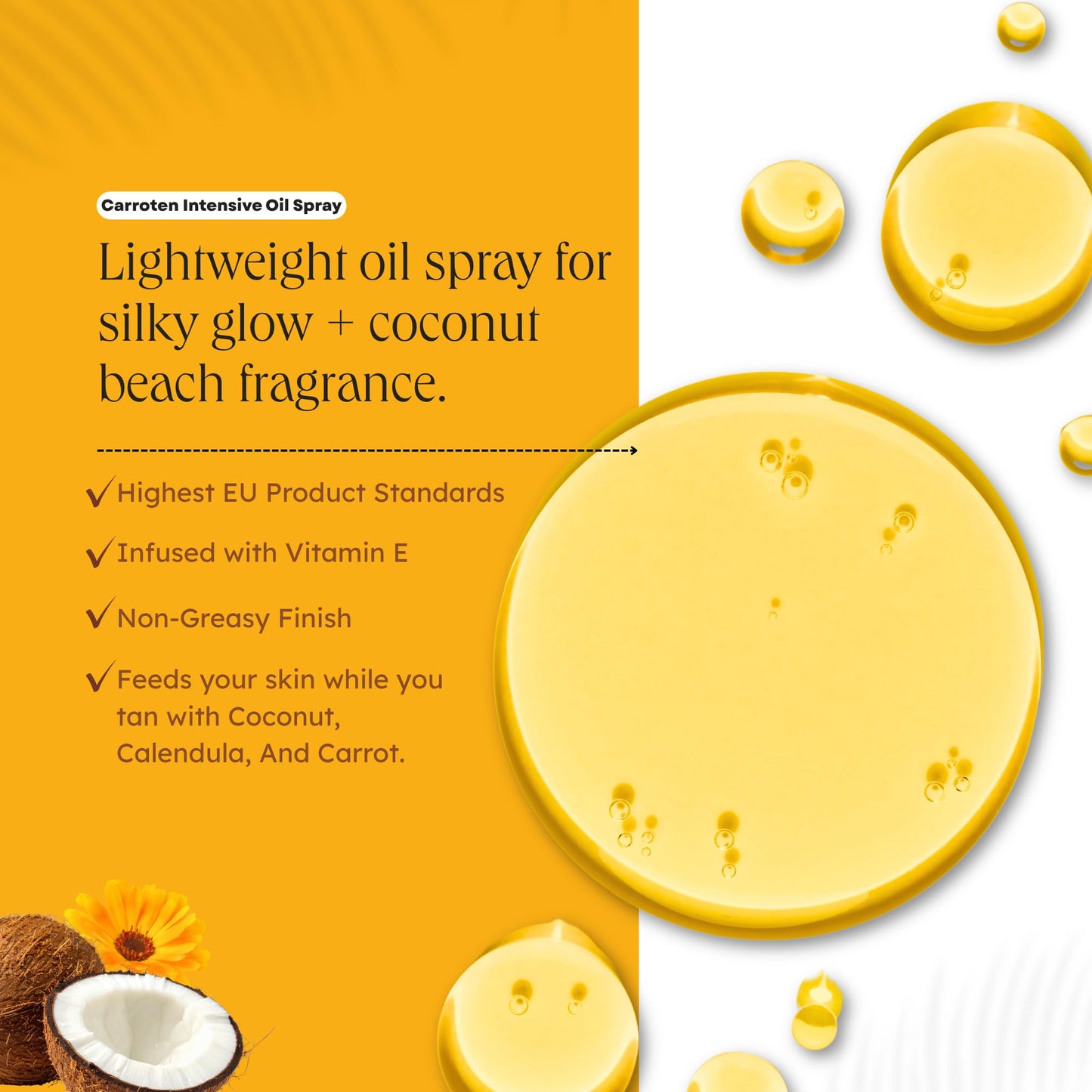 Carroten Intensive Tanning Oil Spray | Browning Oil Tan Accelerator | Vitamin E with Carrot & Coconut Oils | Water-Resistant, Silky Hydration | Coconut Fragrance | Made in Greece | 6.7 oz + Wipe