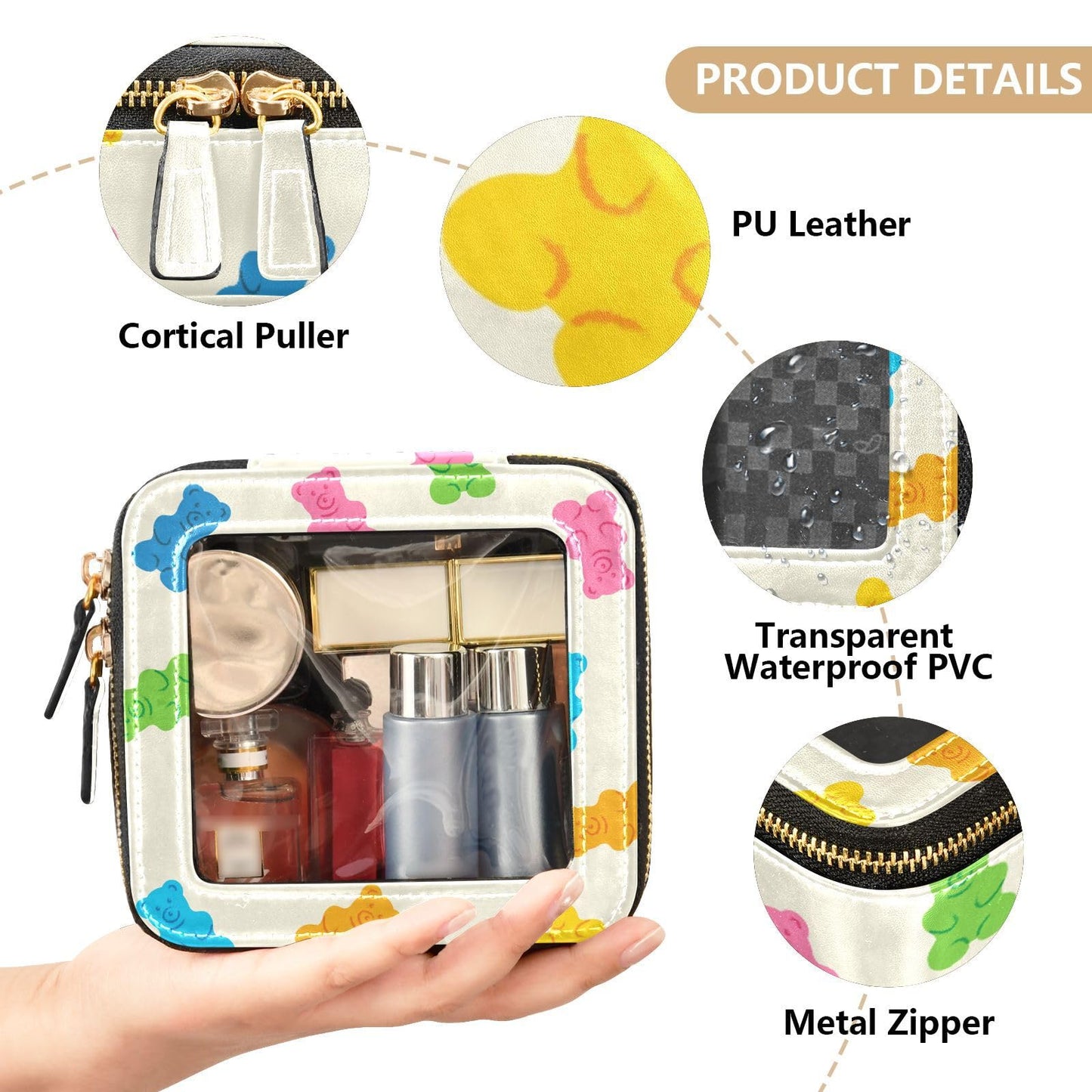 KICPOAY Clear Makeup Bag Gummy Bear Jelly Candy Colorful Travel Toiletry Bag with Zipper Small MakeUp Organizer Travel Essentials Cosmetic Bags for Women