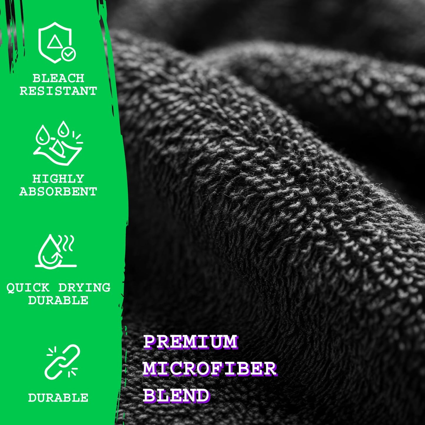 GREEN LIFESTYLE Black Microfiber Bleach Safe Towel Bulk Sets, Premium Spa Quality, Super Soft and Absorbent for Gym, Pool, Spa, Salon and Home (24 Pack)