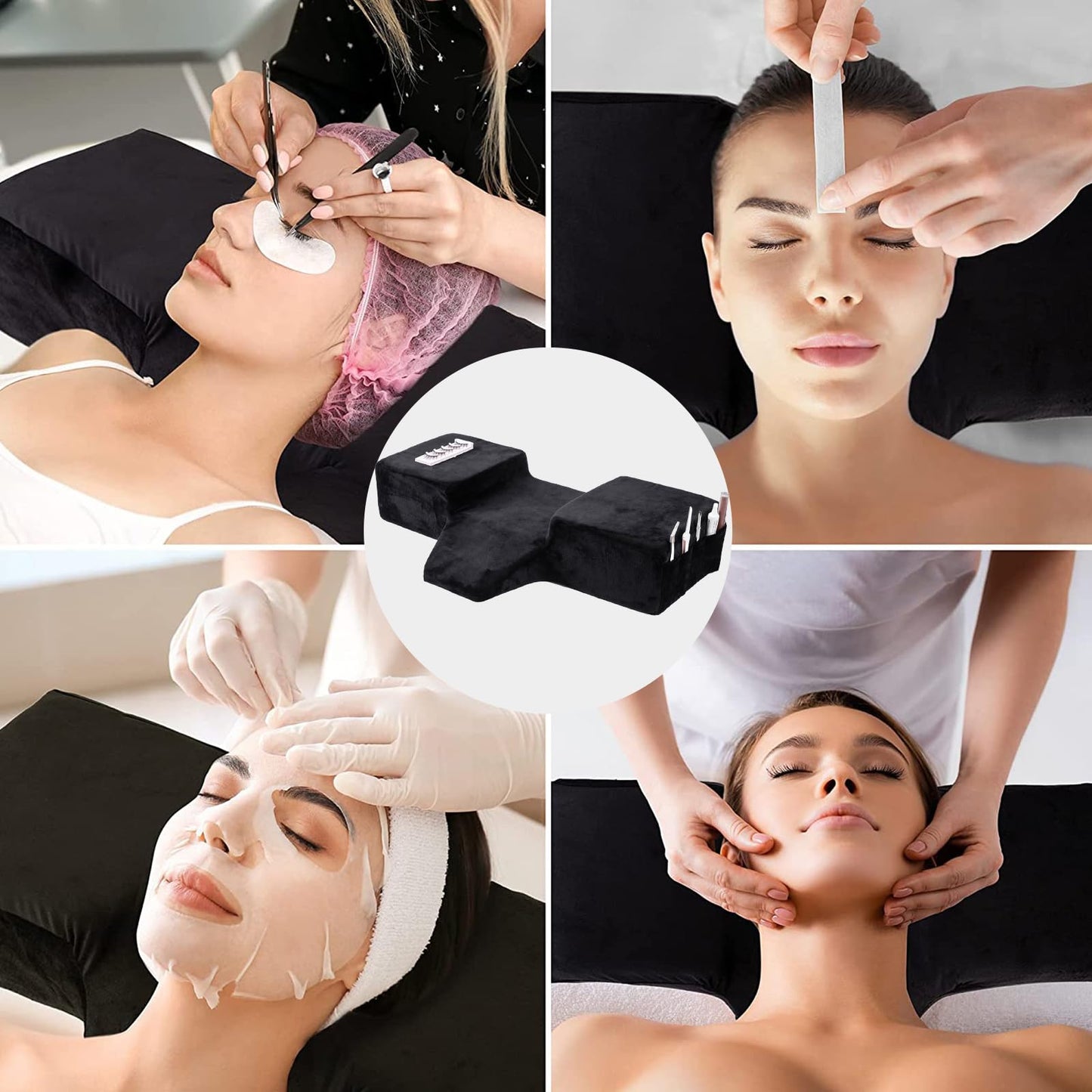Sankell Beauty Salon Lashing Pillow,Comfortable Velvet Memory Foam Eyelash Extension Pillow,Ergonomic Neck Pillow,Protect The Neck When Used for Lash Extension Grafting Make Up(Black)