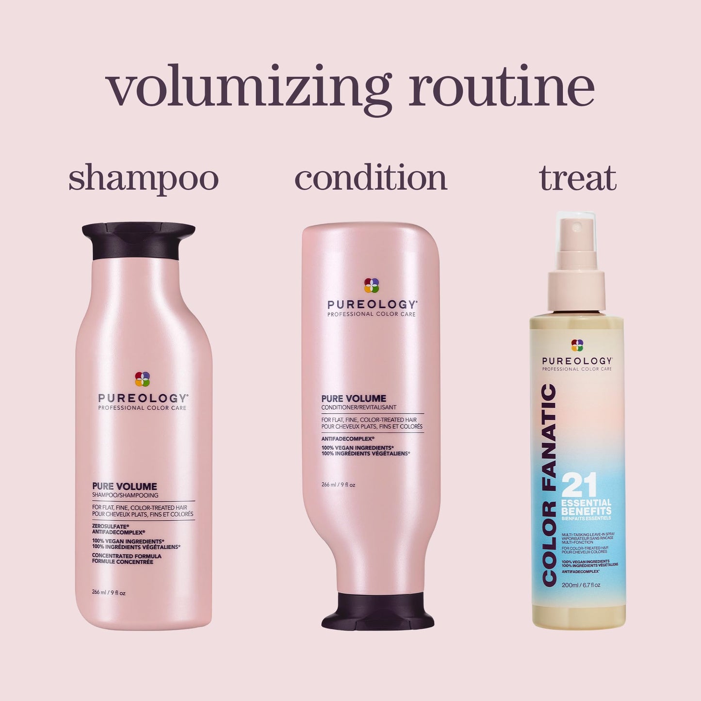 Pureology Pure Volume Shampoo - Enhances Volume and Movement, Lightweight Shampoo for Fine, Flat, Color Treated Hair, Sulfate-Free & Vegan, 9 Fl Oz