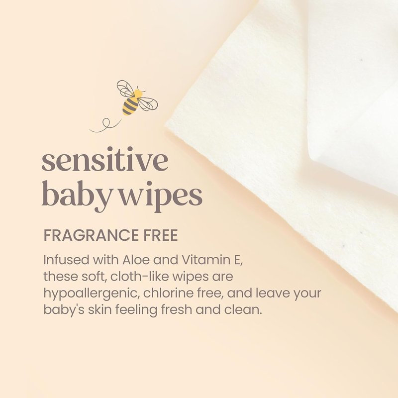 Burt's Bees Baby Wipes - Unscented Natural Aloe & Vitamin E for Sensitive Skin | 72 Wipes Per Pack