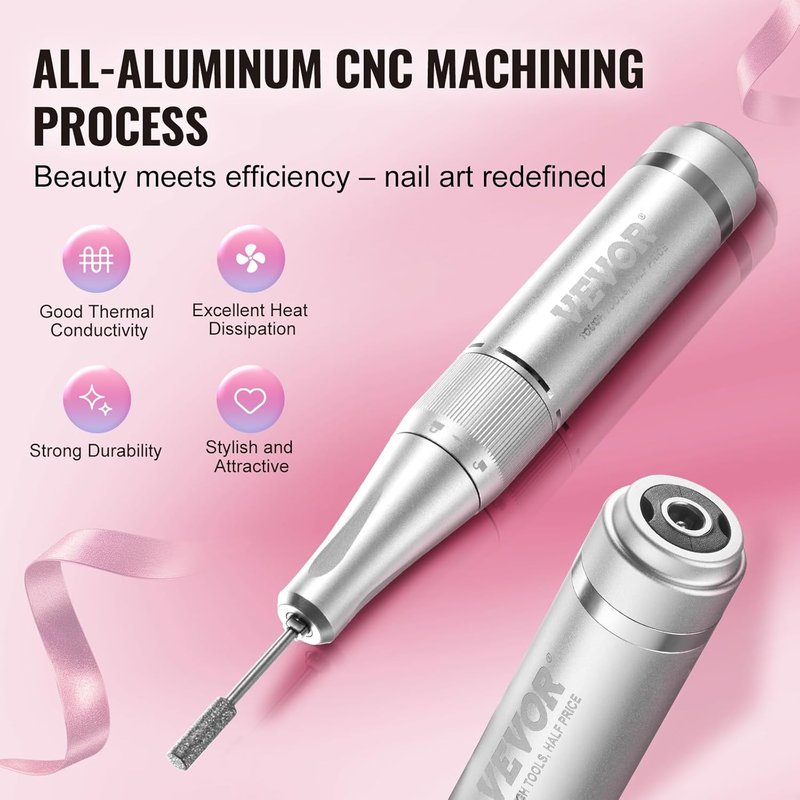 VEVOR Electric Nail Drill - 40,000RPM Rechargeable E-File Machine with LCD Display | 6 Bits & 50 Sanding Bands for Manicure & Pedicure