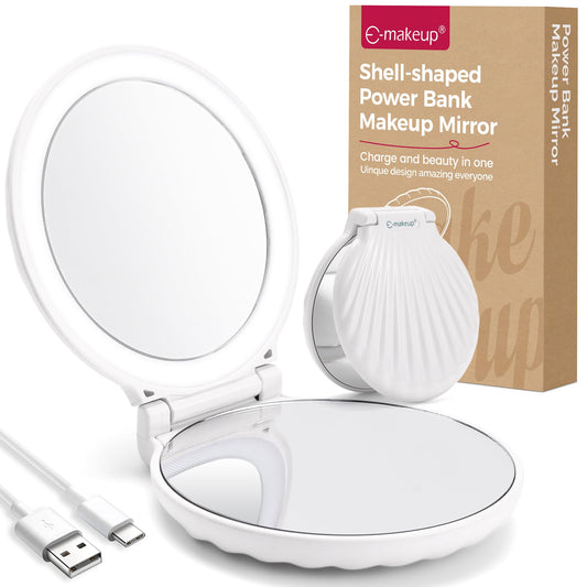 Compact Makeup Mirror with Lights Travel Mirror with Light Small Compact Mirror 2x/10x Magnification & LED Lighted,Rechargeable Compact Mirror Portable Adjustable Pocket, White