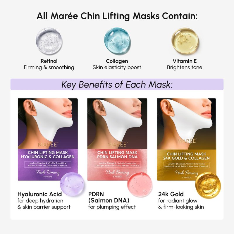 V Line Lifting Mask with Hyaluronic Acid - Collagen Face Mask for Jawline Shaping & Neck Firming | Anti-Aging Retinol Treatment