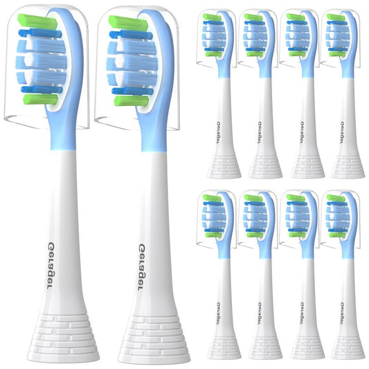 GERAGER Replacement Toothbrush Heads Compatible with Philips Sonicare and More Click-on Handles C3 G3 W3 C2 G2 Brush Heads, 10 Pack White