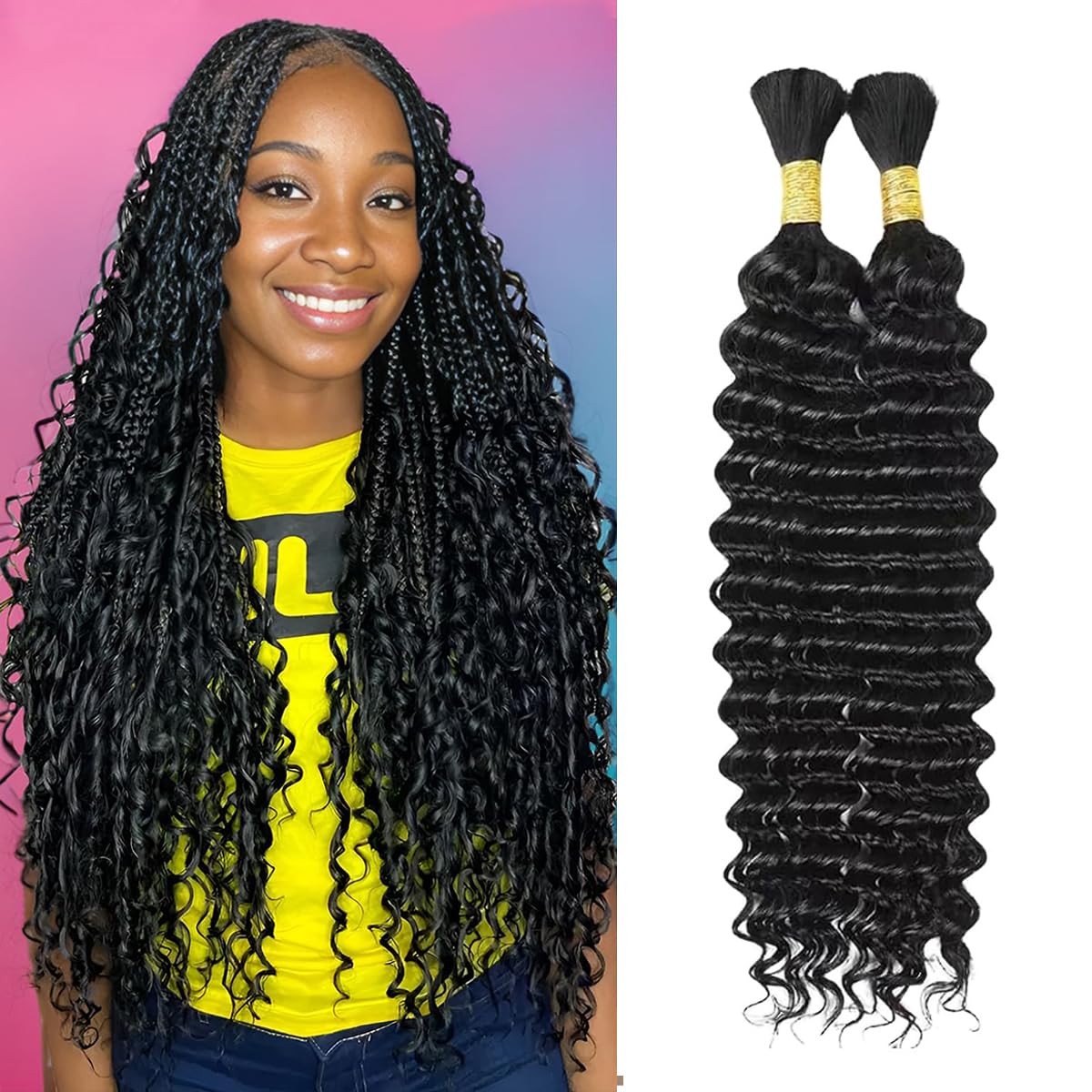 Loose Wave Human Braiding Hair - 22 Inch 50g Bulk No Weft Bundle | 10A Brazilian Virgin Curly Extensions for Boho Braids