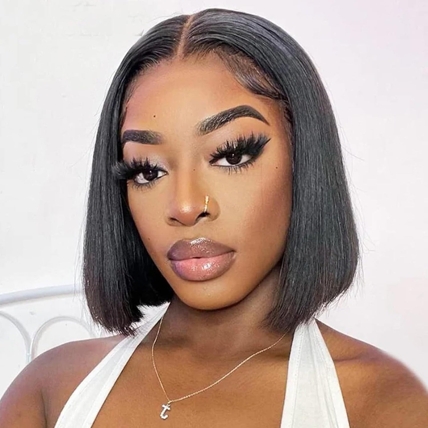 13x4 Lace Front Wig - Indian Remy Straight Bob, Pre-Plucked, Natural Color | 10 Inch