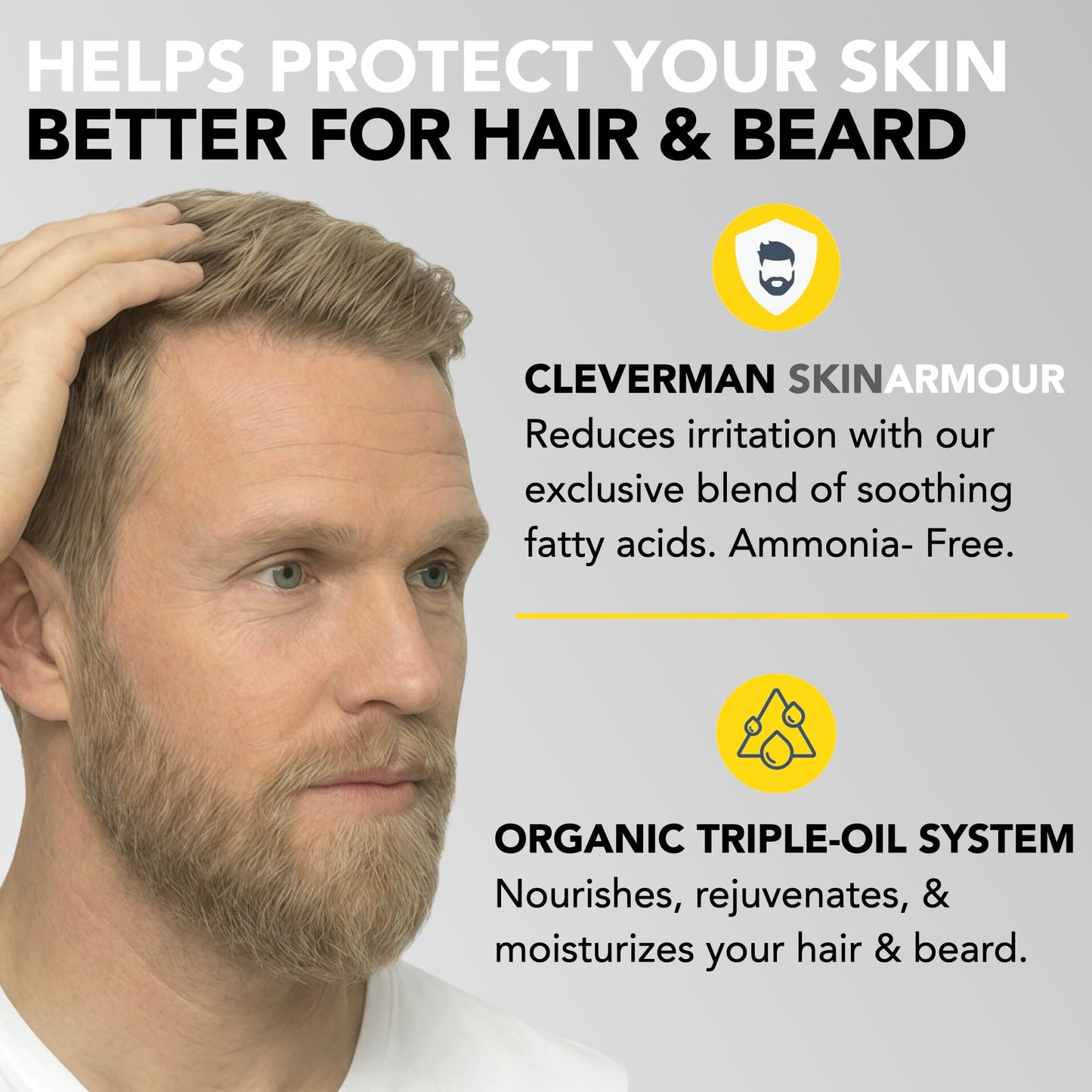 2X Reusable Hair & Beard Dye for Men – Medium Blond 8.01 | Up to 10 Uses, 7 Minutes | Natural Gray Coverage, No-Drip Cream with SkinArmour® – Cleverman