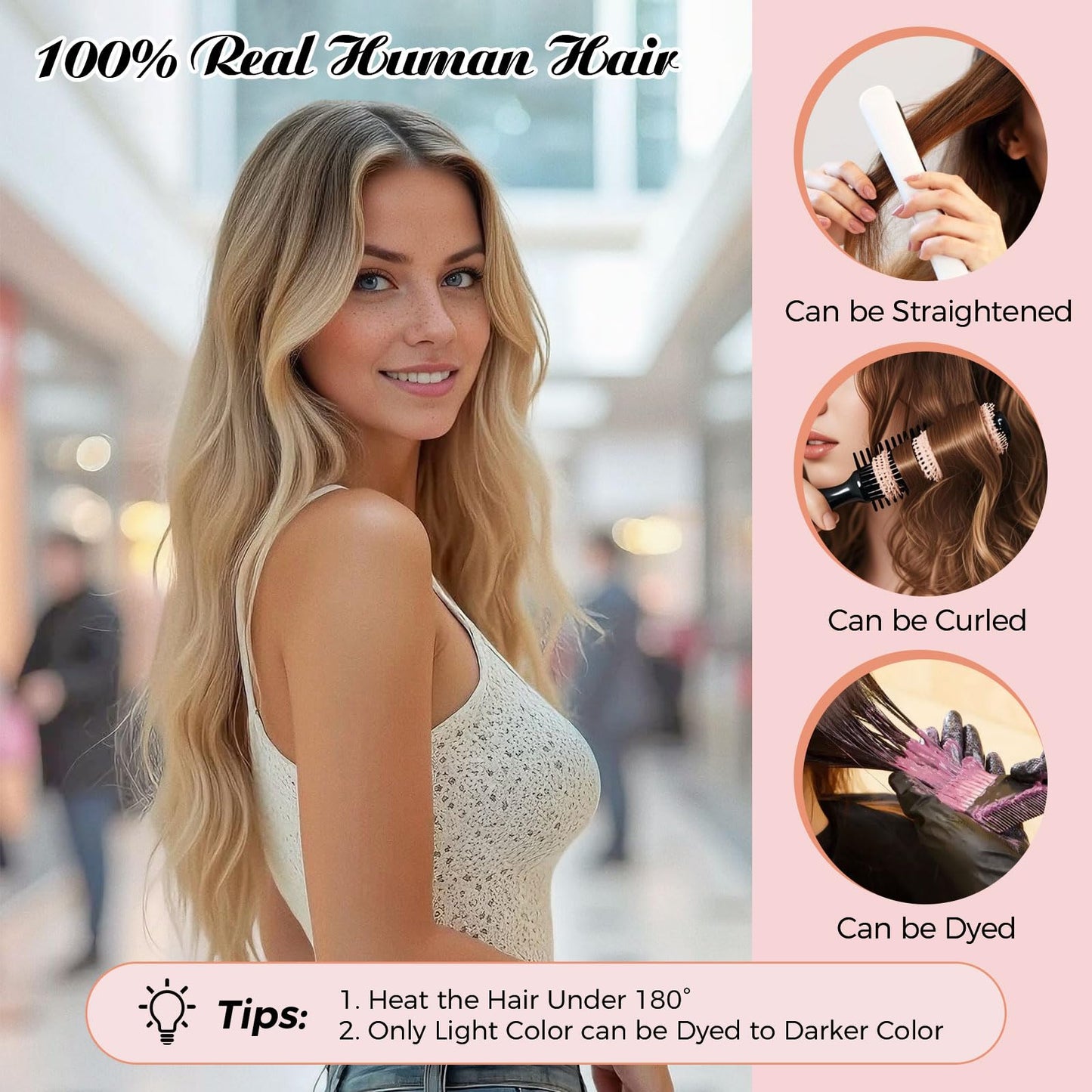 MEI YUAN LIN Clip in Hair Extensions Real Human Hair 5pcs 30g 20inch Single Clip Design for Flexible Wearing Remy hair extensions Light Blonde Highlighted Golden Blonde Easy to Apply & Remove