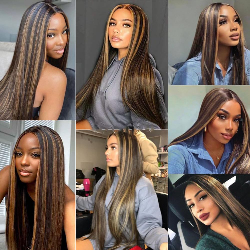 Vinmdonm P1B/30 Highlight Bundles Human Hair Ombre Brown Straight 3 Bundles 24 26 28 inch Unprocessed Virgin Remy Hair Extensions