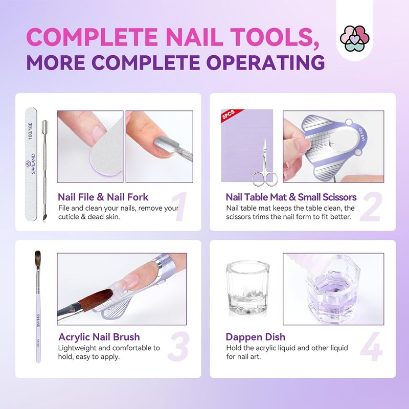 Acrylic Nail Kit - 100% Essential Oil Clear Acrylic Powder & Liquid Set | 2oz & 120ml with Practice Mat & Primer for DIY Nail Art