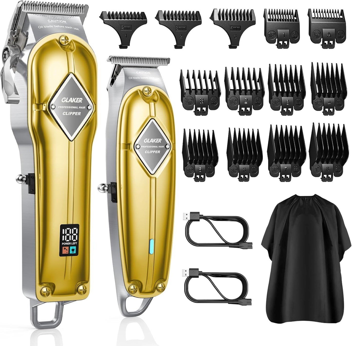 Professional Hair Clippers for Men - Cordless Barber Kit for Hair Trimming & Beard Grooming | Gold Finish