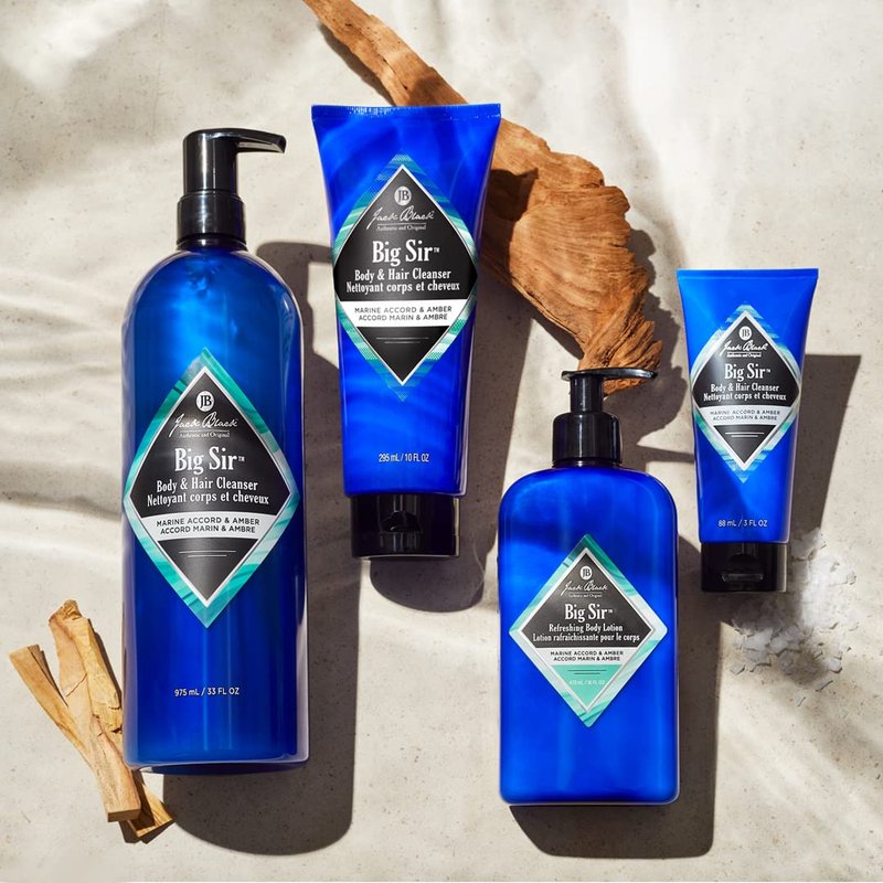 Jack Black Big Sir Body & Hair Cleanser, 3 Fl Oz – Marine Accord & Amber – Mens Body Wash, Mens Shampoo, Skin Care, Hair Care, Dual-Purpose Body Wash Men, Sulfate–Free