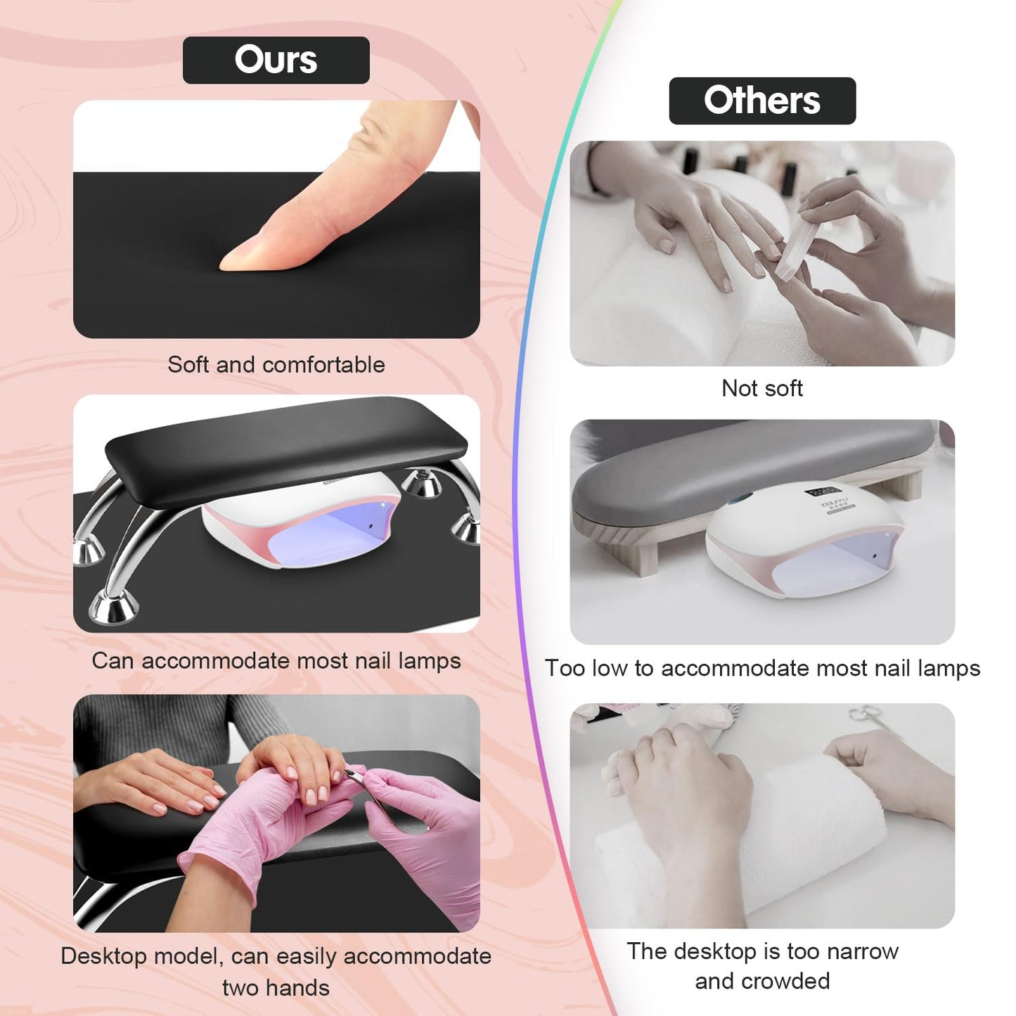Arm Rest for Nails Tech with Table Mat for Salons and Home Manicures, Soft Microfiber Leather Nail Hand Rest for Relaxing Arms, Non-slip Height Hand Pillow Cushion Nail Salon Manicure (Black)