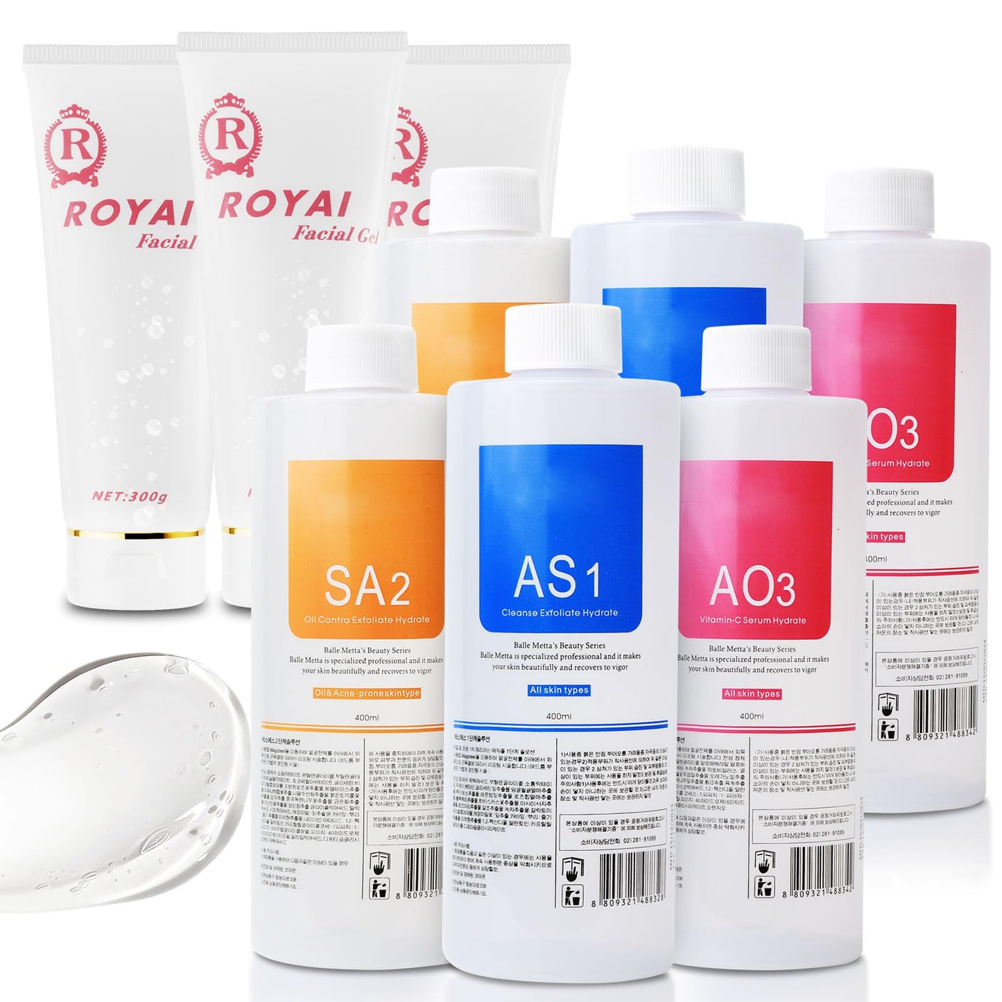Nielies Bundle of 3 Cooling Gels+ 6 Aqua Solutions for Hydro Facial&Oxygen Machines-Conductive Gel for Laser, and Esthetician Supplies