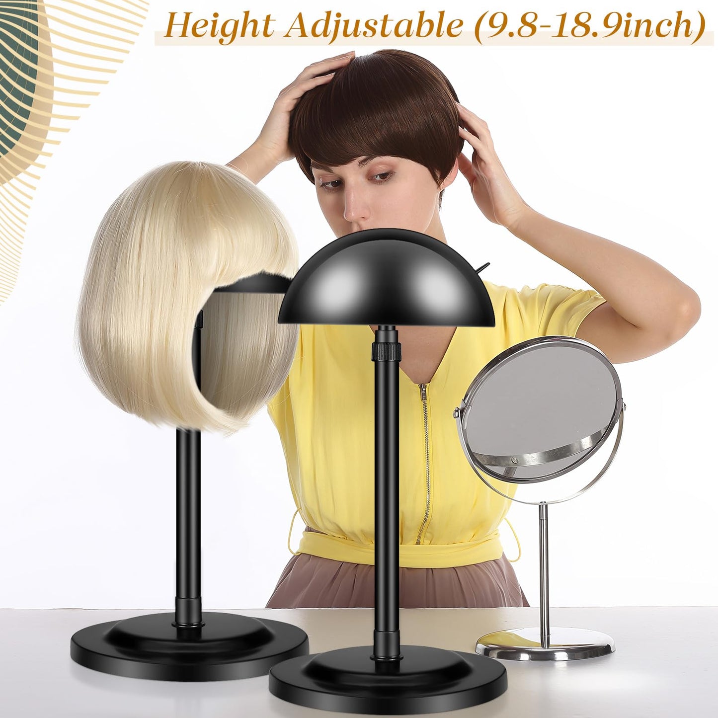 Tatuo 4 Pcs Wig Stand, 9.8-18.9" Adjustable Hat Stand for Display Portable Wig Head Holder for Multiple Travel Styling DIY Head for All Wigs Travel Wigs Hair Stylist Gift Non Slip Stable(Black)