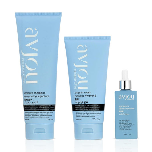 Avjou Researche Signature Bundle - Signature Shampoo, Vitamin Mask, and Hair Serum