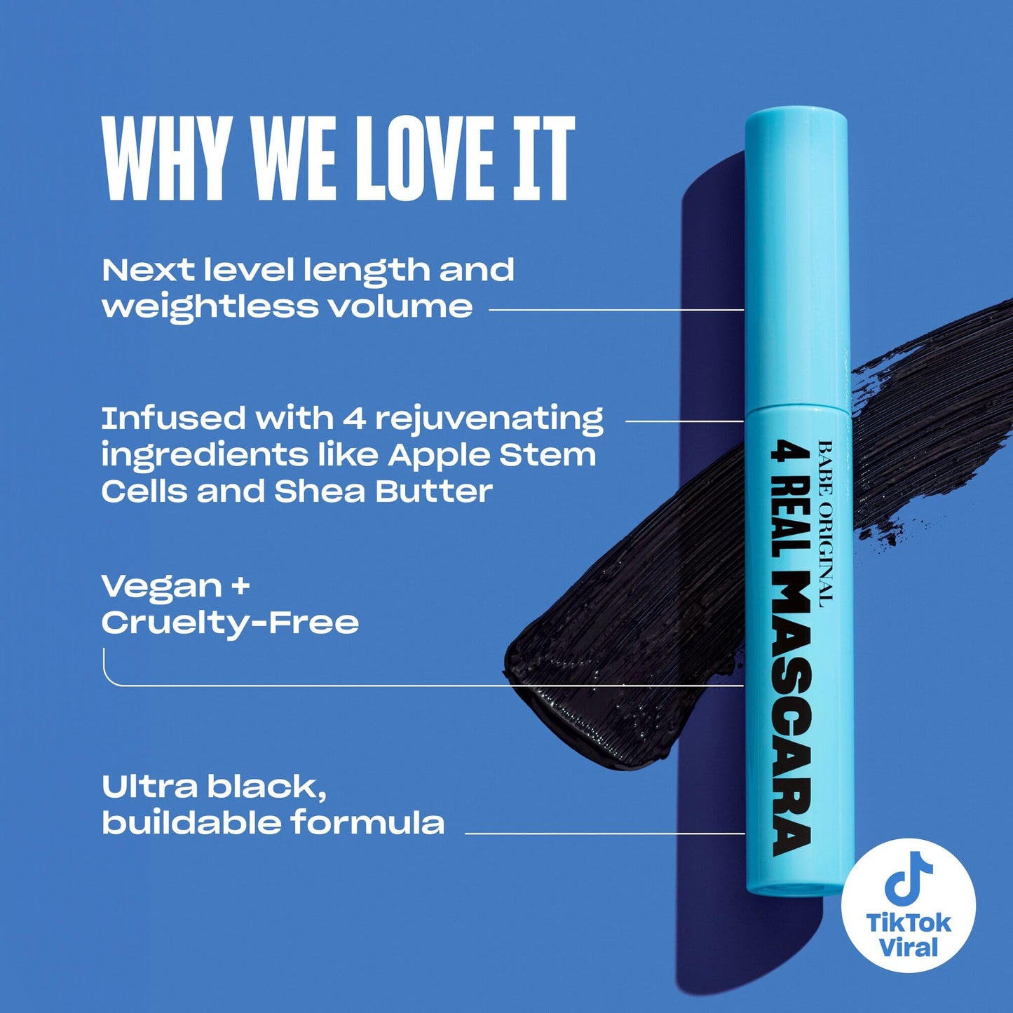 Babe Original 4 Real Mascara Black for Volume, Length, and Lift in Eyelashes, Defined & Flutterly Look, Vegan & Cruelty-Free