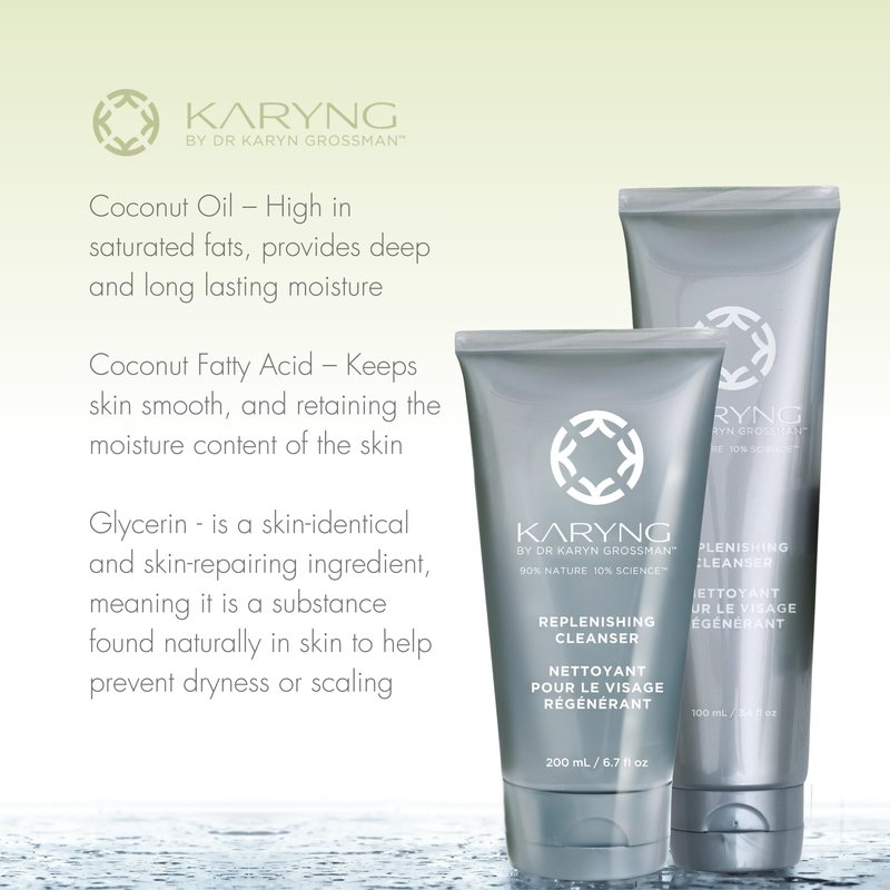 Karyng Replenishing Cleanser, Gentle Hydrating Face Wash with Coconut Oil, Soothing Daily Facial Cleanser for Dry, Sensitive and Mature Skin, Fragrance Free, 3.4 oz