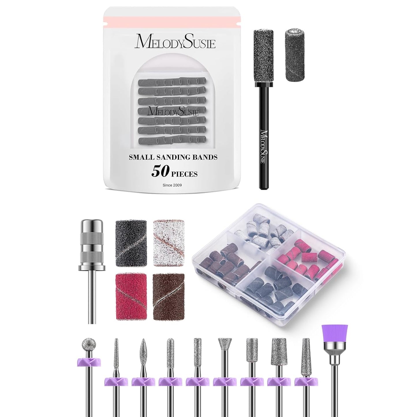 Nail Drill Bits Set - 50 Pcs Sanding Bands & 10 Pcs Diamond Bits | Professional Manicure Tools