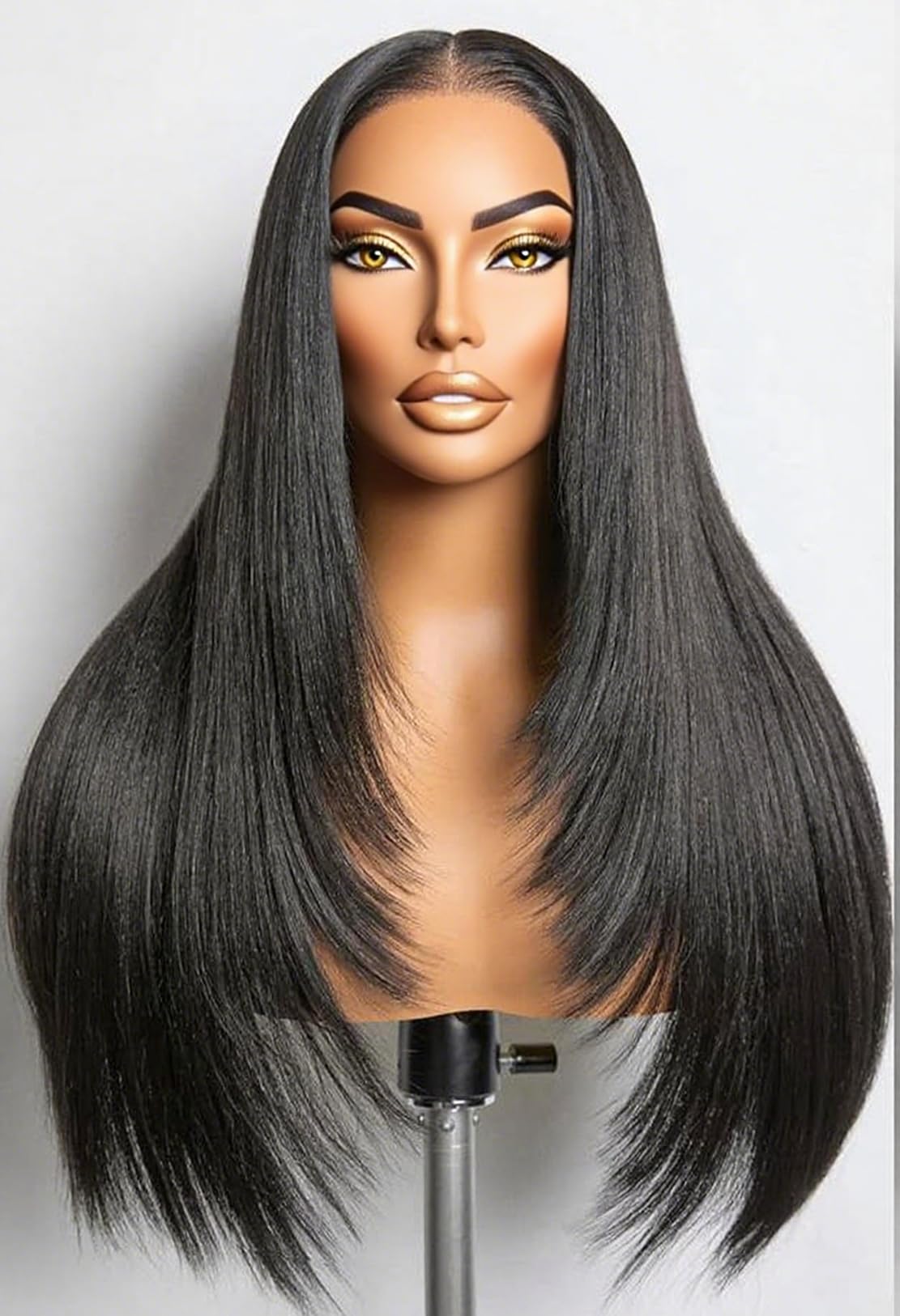 Emistar Layered Straight Synthetic Lace Front Wig for Black Women 13x6 Lace Front Wigs Soft & Natural as Human Hair Pre Plucked with Baby Hair Long Straight Synthetic Wig Natural Black (Black2.0)