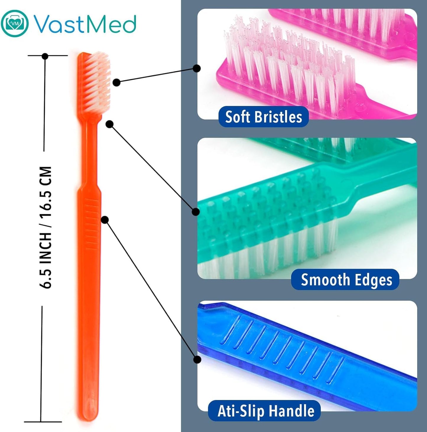 VASTMED 100 Pcs Disposable Pre-Pasted Toothbrushes Individually Wrapped Pre Pasted Toothbrush | Single Use Waterless Tooth Brush for Hotel, Camping, Homeless Gift | Multi Color