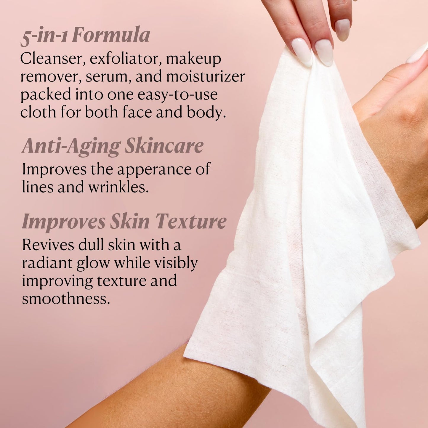 Nakery Makeup Remover Wipes for Face, 5-in-1 Infused Cleansing Towelettes, Gentle Exfoliating Wipe for Women, Eye Makeup Eraser for Sensitive Skin, Anti Aging Skincare, Hydrating Formula