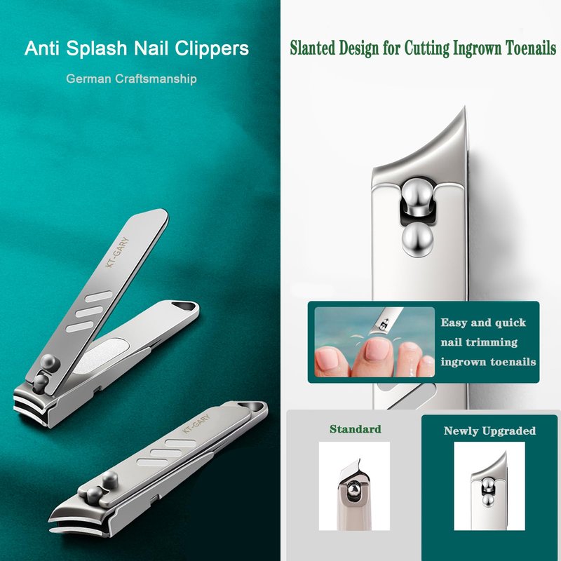 KT-GARY Nail Clippers Set,4pcs Anti Splash Nail Clippers with Nail File,Professional Stainless Steel Finger&Toenail Clippers Nail Cutter for Men& Women