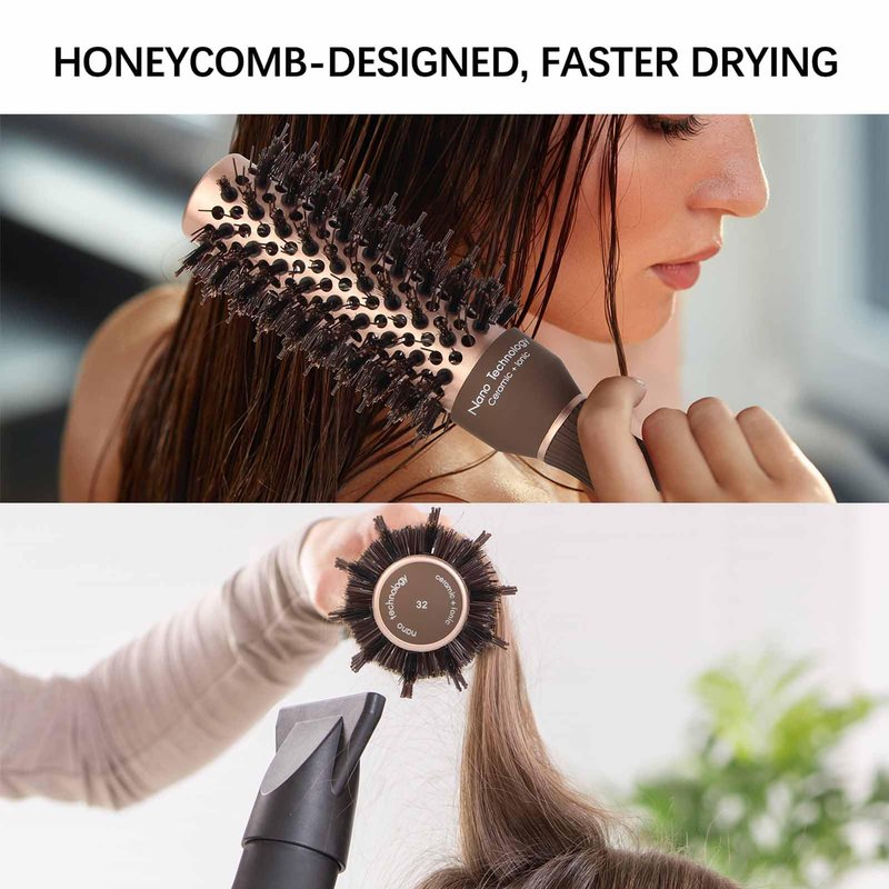 FIXBODY Round Hair Brush with Boar Bristles, Nano Thermal Ceramic, Ionic Tech and Anti-Static, Roller Hairbrush for Blow Drying, Curling, Straightening (2.5 inch, Barrel 1.25 inch)