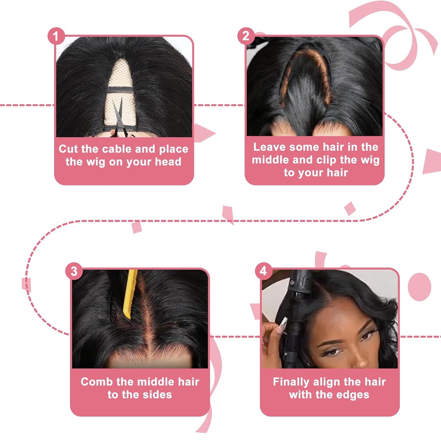 V Part Wig - 100% Real Human Hair Body Wave | No Leave Out, No Glue, 180% Density, 14 Inch, 1B/30