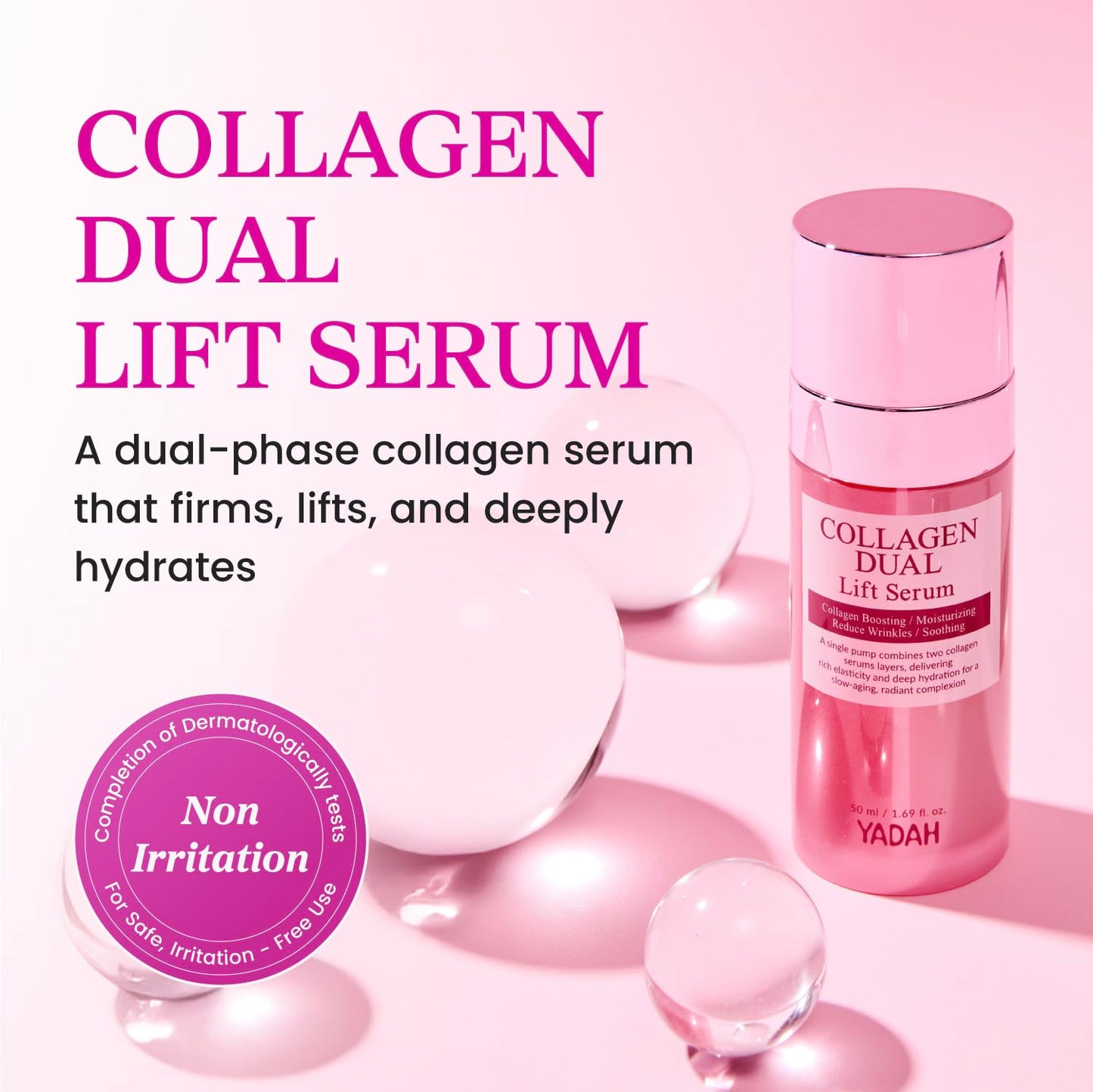 YADAH Collagen Dual Lift Serum 1.69 fl oz - Dual Formula in One with Vitamin C, Hydrolyzed Collagen, Spilanthol and Pure Collagen. Instant Firming and Lifting with Deep Hydration.