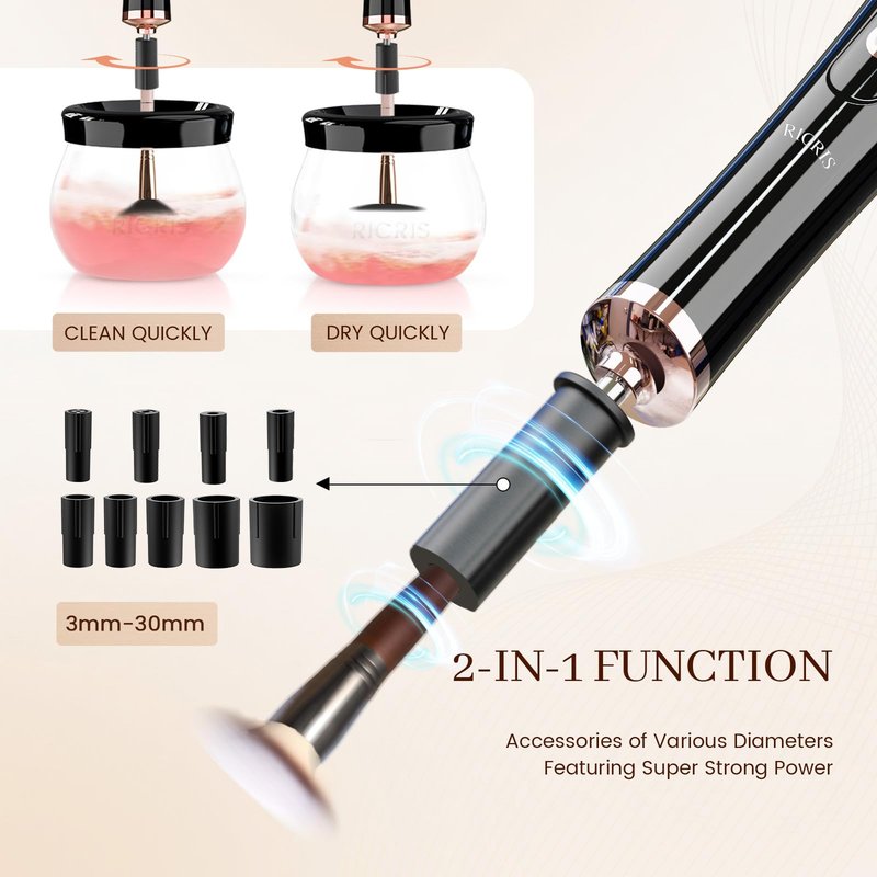 RICRIS Electric Makeup Brush Cleaner and Dryer Machine - Super Fast Clean and Dry Make Up Brushes - Automatic Cosmetic Brush Spinner Washer Tools