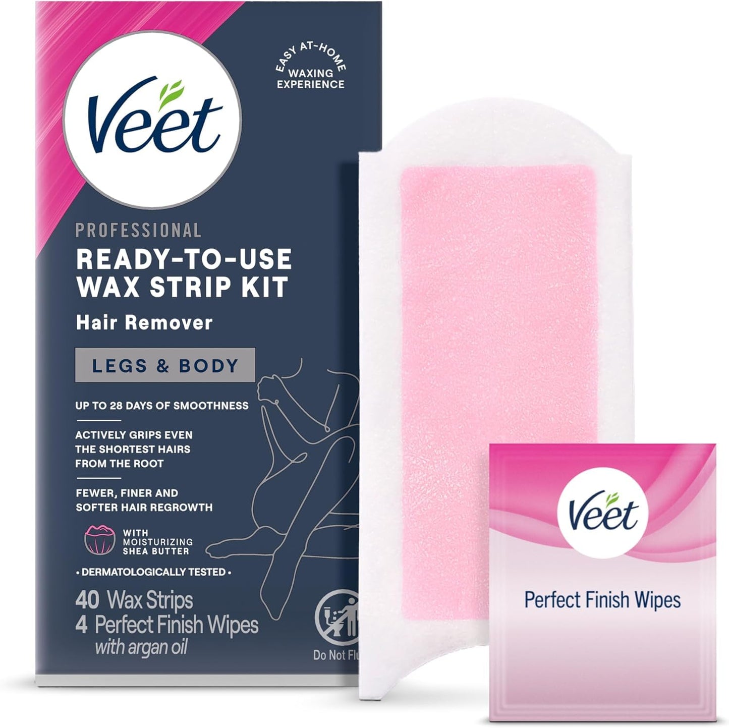Waxing Kit for Women - Ready-to-Use Wax Strips for Body Hair Removal | 40ct Wax Strips & 4ct Wipes