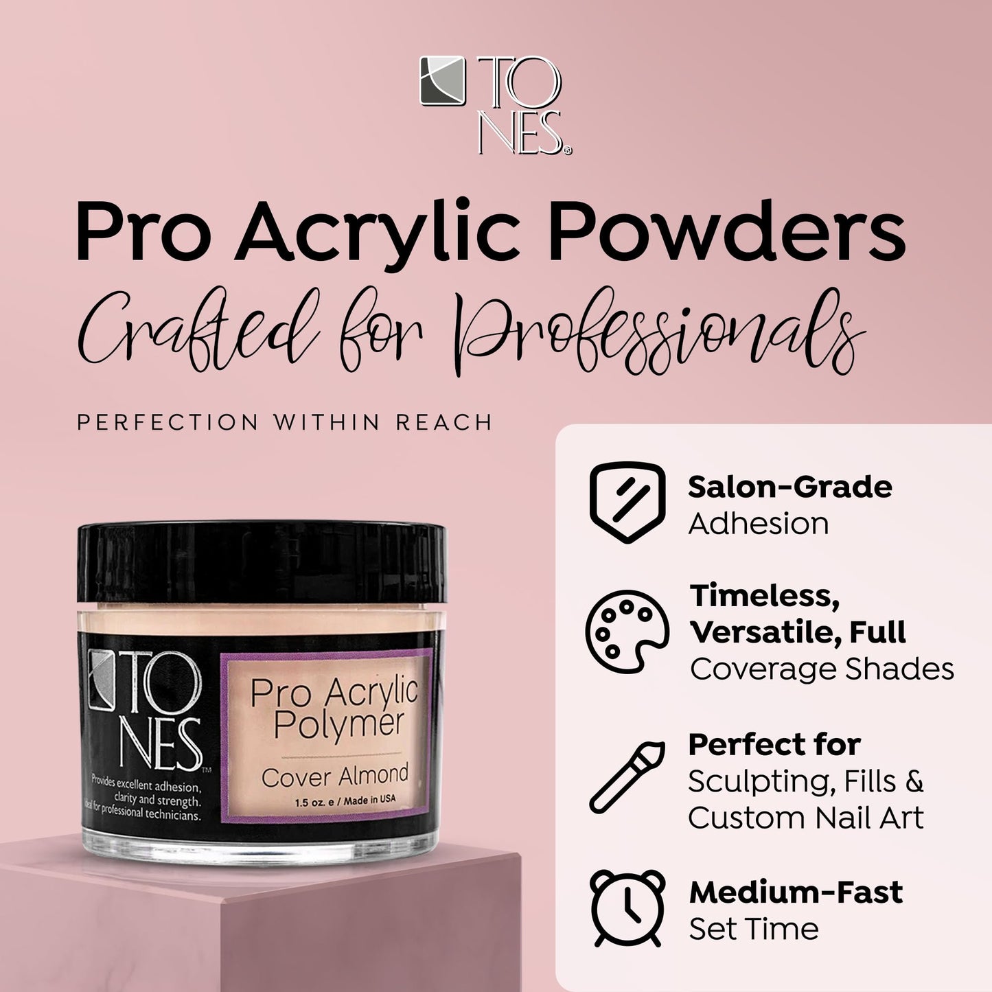TONES Nail Extension Acrylic Powder – Cover Almond (Soft Nude Beige) | Long-Lasting Bubble-Free Polymer | Professional Salon & Home Carving & 3D Nail Art | USA Made (3.5 oz)